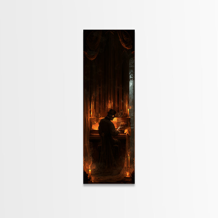 The Phantom Organist, Victorian Gothic Art, Tall Narrow Wall Art, Canvas Print, Gothic Wall Decor, Halloween Portrait Art