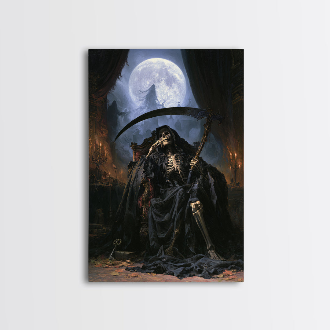 The Fog-Bound Reaper, Victorian Horror Portrait, Vertical Wall Art, Framed Canvas Print, Gothic Wall Decor, Halloween Portrait Art
