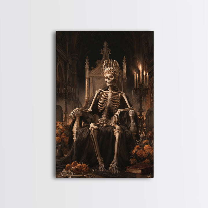 The Bone Queen, Antique Gothic Portrait, Vertical Wall Art, Framed Canvas Print, Gothic Wall Decor, Halloween Portrait Art