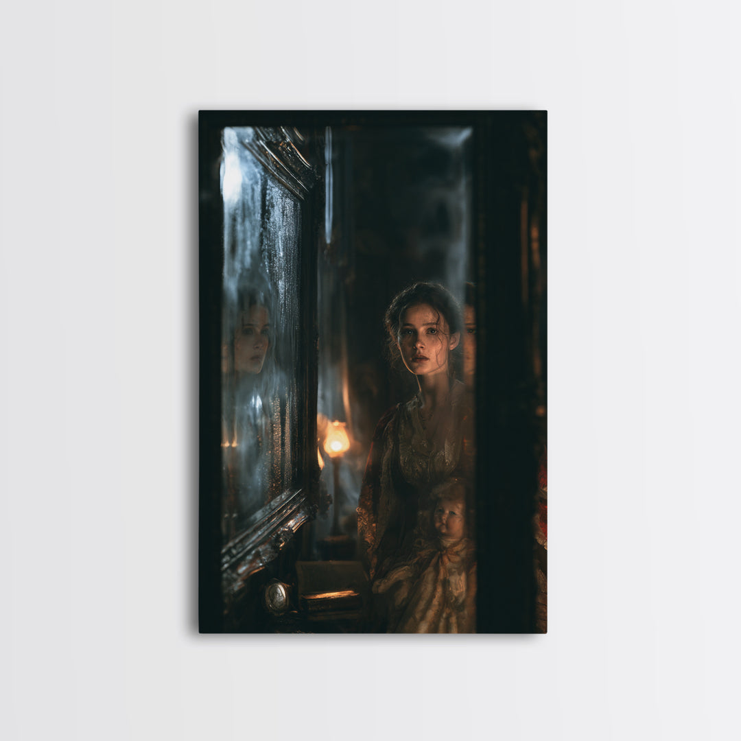 The Mirror Spirit, Dark Academia Wall Art, Vertical Wall Art, Canvas Print, Gothic Wall Decor, Halloween Portrait Art, Halloween Wall Art