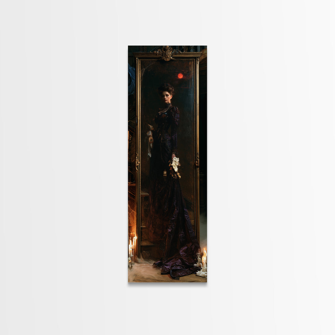 The Mirror Spirit, Dark Academia Wall Art, Tall Narrow Wall Art, Canvas Print, Gothic Wall Decor, Halloween Portrait Art, Horror Wall Art