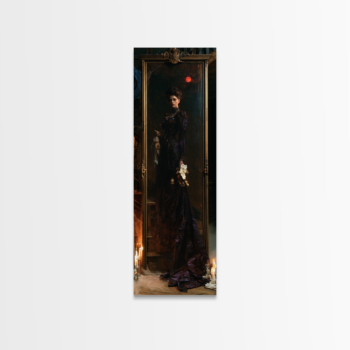 The Mirror Spirit, Dark Academia Wall Art, Tall Narrow Wall Art, Canvas Print, Gothic Wall Decor, Halloween Portrait Art, Horror Wall Art
