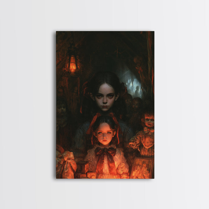 The Attic Whisperer, Victorian Horror Portrait, Vertical Wall Art, Canvas Print, Gothic Wall Decor, Halloween Portrait Art