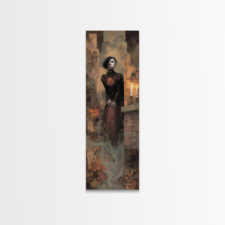 The Chimney Phantom, Dark Academia Wall Art, Tall Narrow Wall Art, Canvas Print, Gothic Wall Decor, Halloween Portrait Art, Halloween Decor