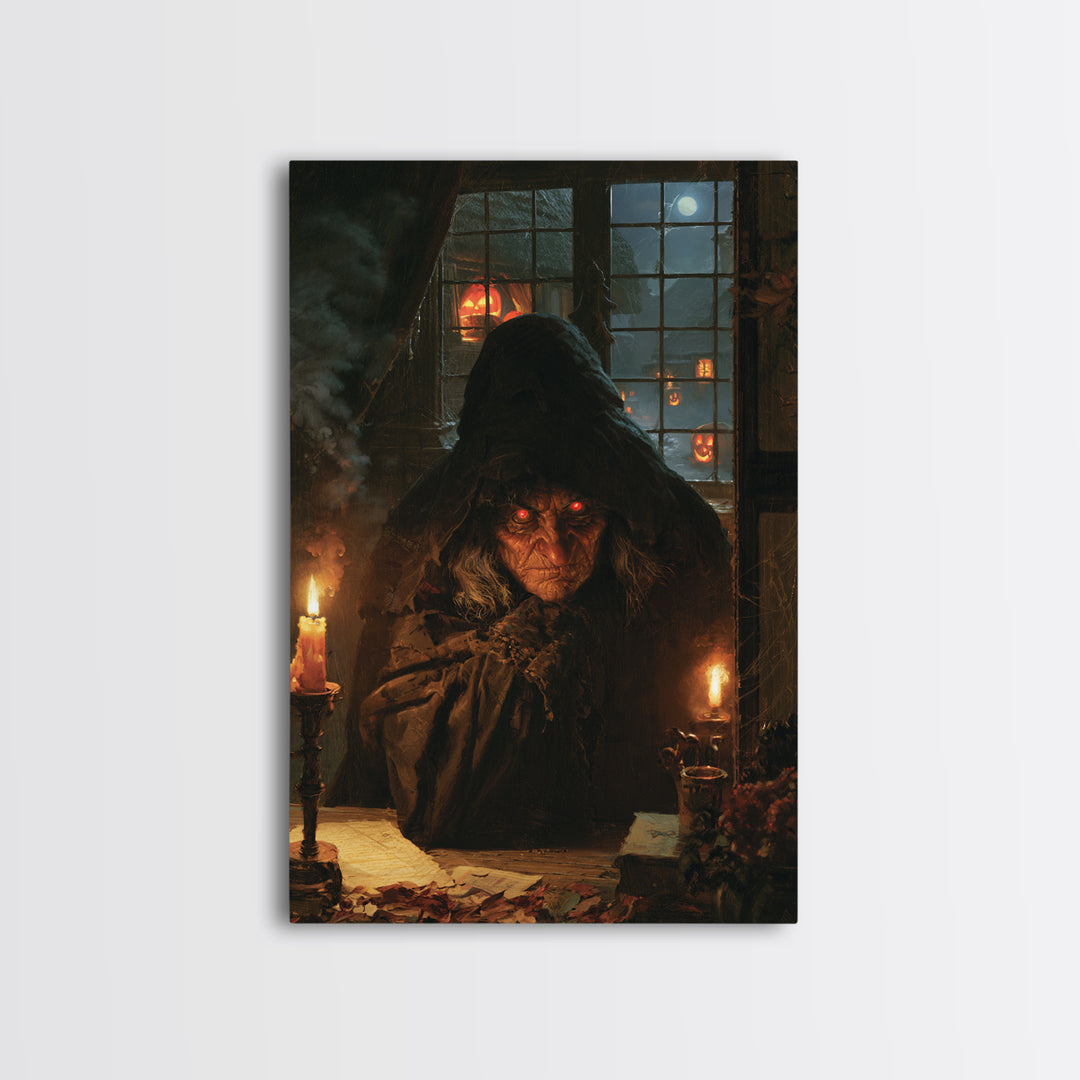 The Red-Eyed Night Hag, Antique Gothic Portrait, Vertical Wall Art, Framed Canvas Print, Gothic Wall Decor, Halloween Portrait Art