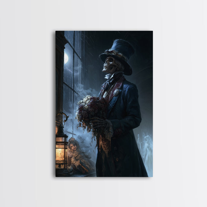 The Ghostly Groom, Macabre Victorian Decor, Vertical Wall Art, Framed Canvas Print, Gothic Wall Decor, Halloween Portrait Art