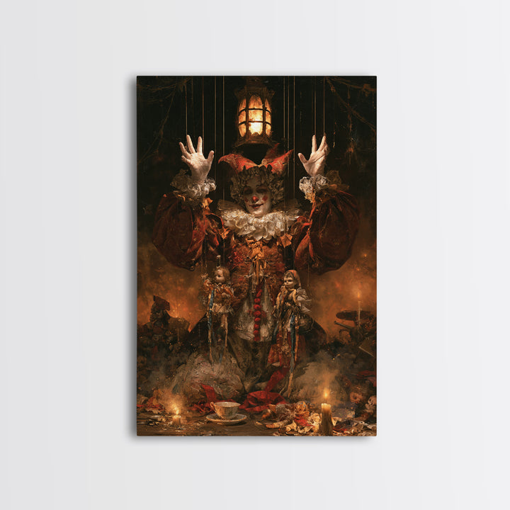 The Marionette Master, Macabre Victorian Decor, Vertical Wall Art, Framed Canvas Print, Gothic Wall Decor, Halloween Portrait Art
