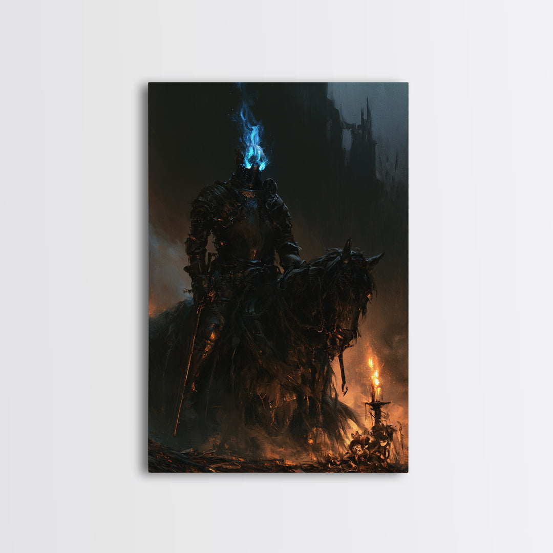 The Spectral Knight, Antique Gothic Portrait, Vertical Wall Art, Canvas Print, Gothic Wall Decor, Halloween Portrait Art, Statement Wall Art