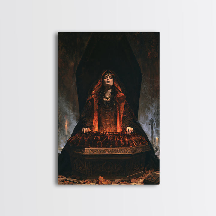The Coffin Sleeper, Antique Gothic Portrait, Vertical Wall Art, Canvas Print, Gothic Wall Decor, Halloween Portrait Art, Horror Wall Art