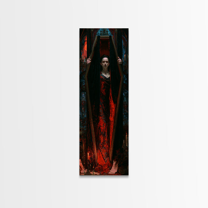 The Coffin Sleeper, Victorian Horror Portrait, Tall Narrow Wall Art, Framed Canvas Print, Gothic Wall Decor, Halloween Portrait Art