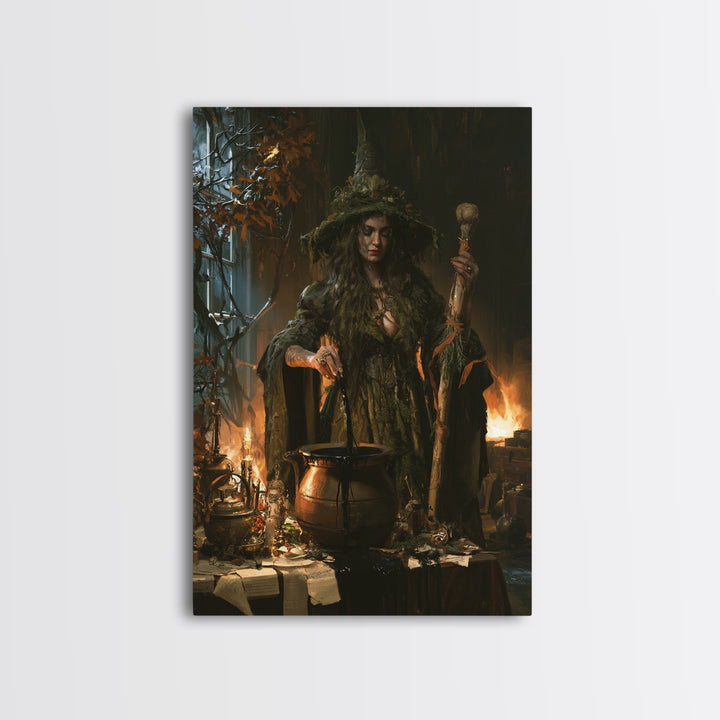 The Swamp Witch, Dark Academia Wall Art, Vertical Wall Art, Canvas Print, Gothic Wall Decor, Halloween Portrait Art, Collectible Wall Decor