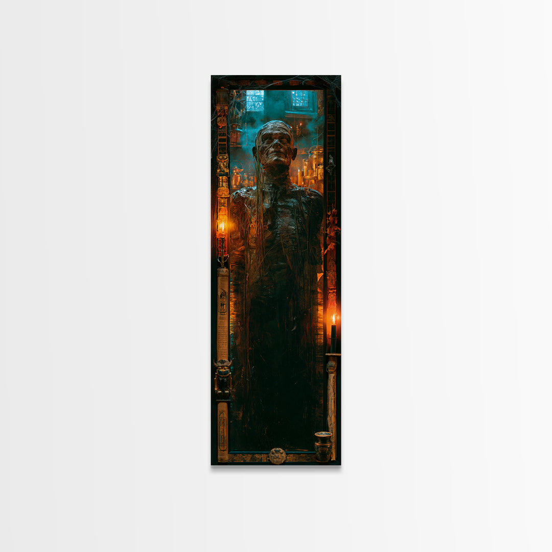 The Bog Mummy, Antique Gothic Portrait, Tall Narrow Wall Art, Framed Canvas Print, Gothic Wall Decor, Halloween Portrait Art