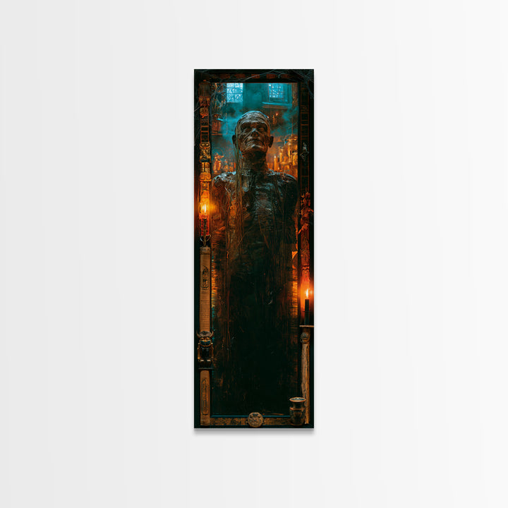 The Bog Mummy, Antique Gothic Portrait, Tall Narrow Wall Art, Framed Canvas Print, Gothic Wall Decor, Halloween Portrait Art