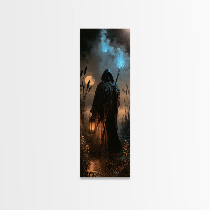 The Will-O'-The-Wisp Shepherd, Antique Gothic Portrait, Tall Narrow Wall Art, Canvas Print, Gothic Wall Decor, Halloween Portrait Art
