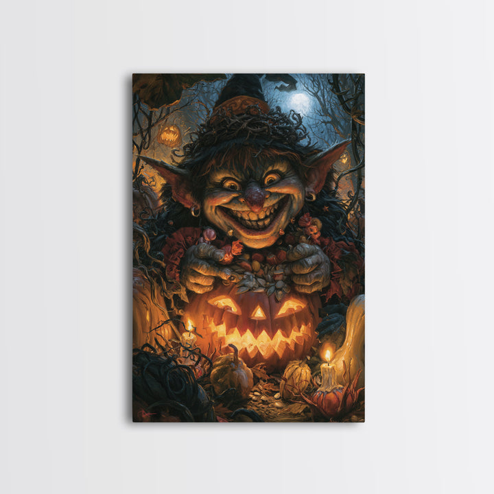 The Pumpkin Patch Goblin, Dark Academia Wall Art, Vertical Wall Art, Canvas Print, Gothic Wall Decor, Halloween Portrait Art