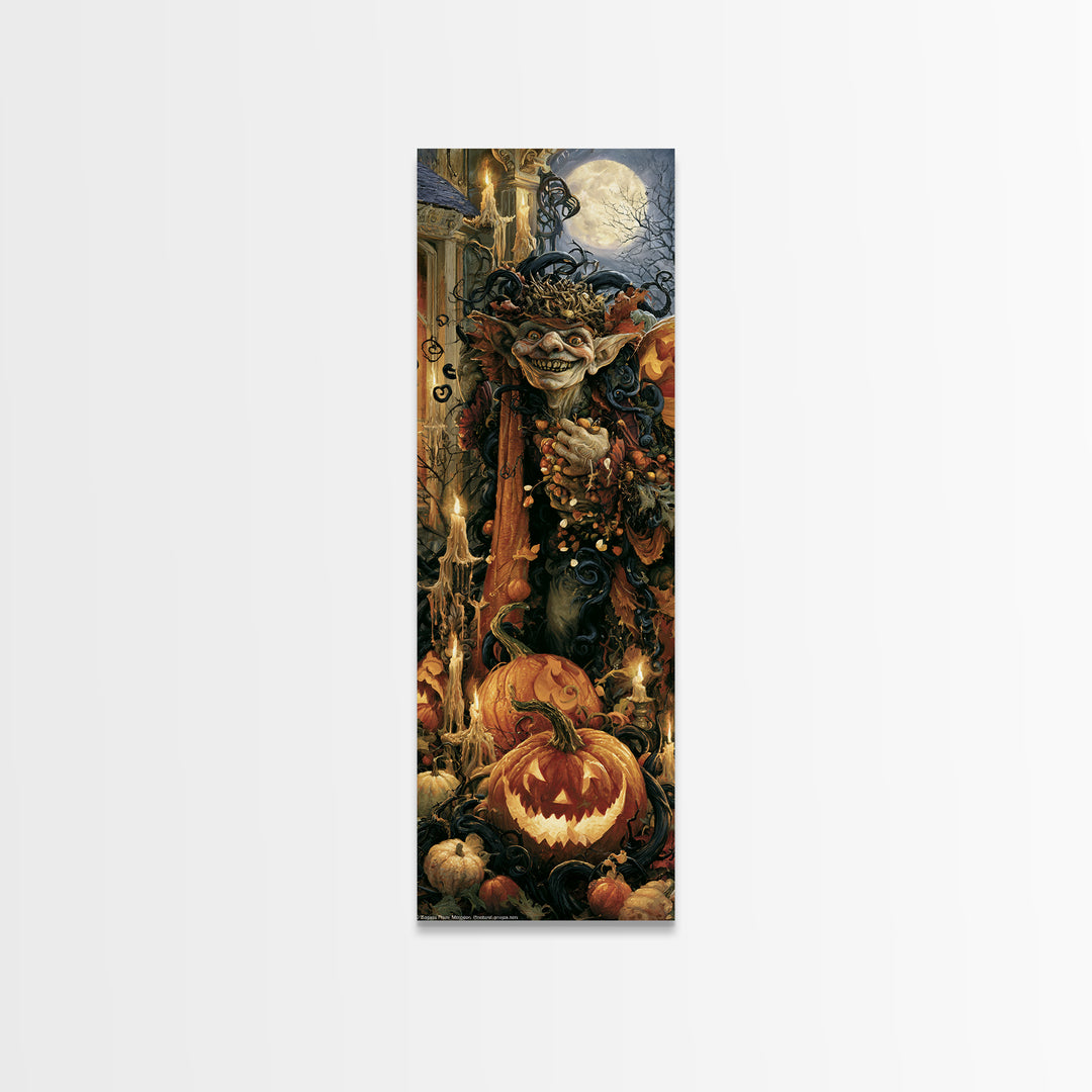 The Pumpkin Patch Goblin, Victorian Gothic Art, Tall Narrow Wall Art, Canvas Print, Gothic Wall Decor, Halloween Portrait Art