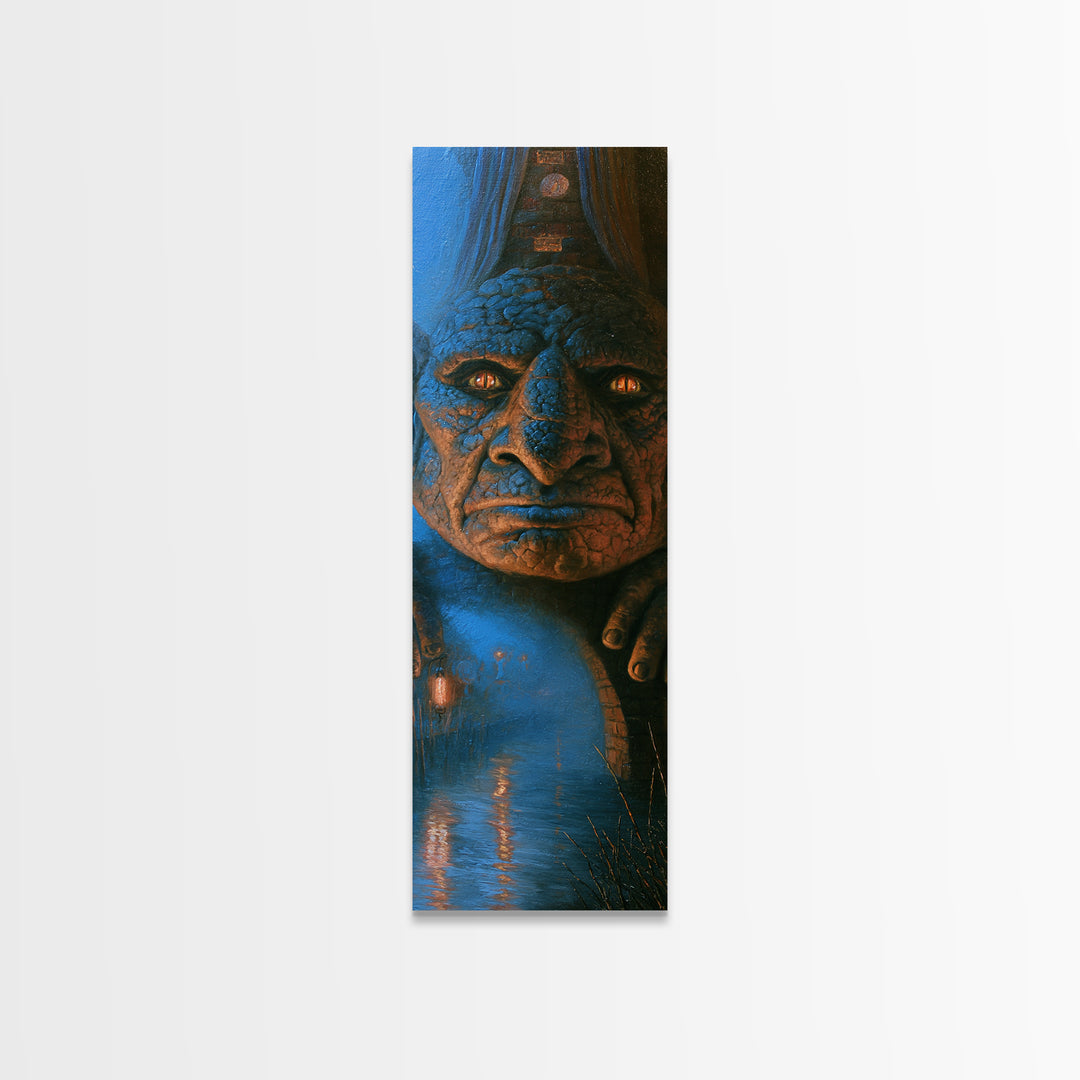 The Bridge Troll At Midnight, Victorian Gothic Art, Tall Narrow Wall Art, Canvas Print, Gothic Wall Decor, Halloween Portrait Art