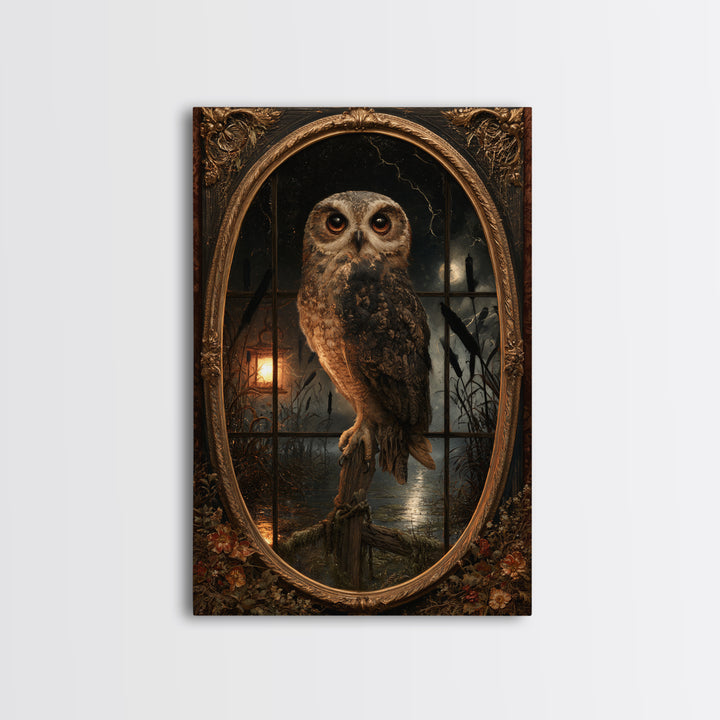 The Owl-Faced Omen, Macabre Victorian Decor, Vertical Wall Art, Canvas Print, Gothic Wall Decor, Halloween Portrait Art, Dark Fantasy Art