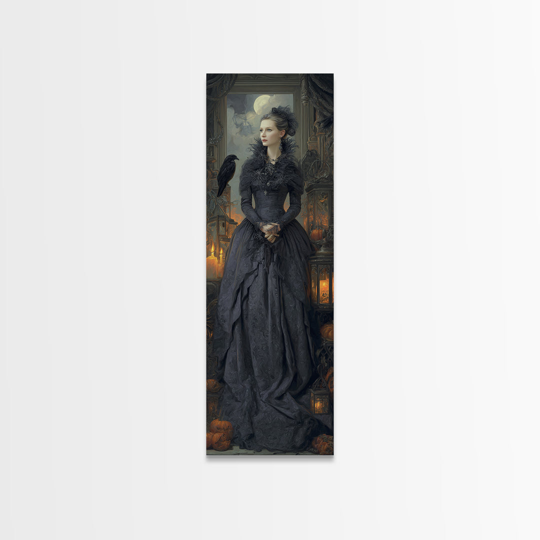 The Spider Queen, Macabre Victorian Decor, Tall Narrow Wall Art, Framed Canvas Print, Gothic Wall Decor, Halloween Portrait Art