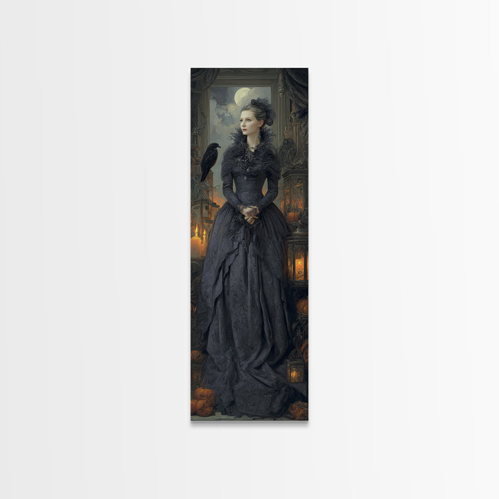 The Spider Queen, Macabre Victorian Decor, Tall Narrow Wall Art, Framed Canvas Print, Gothic Wall Decor, Halloween Portrait Art