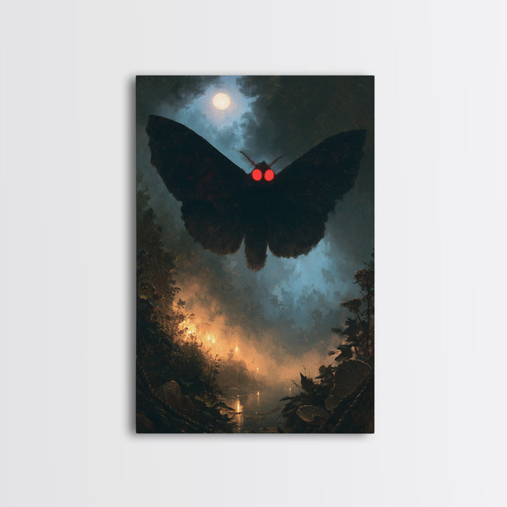 The Red-Eyed Moth Creature, Victorian Gothic Art, Vertical Wall Art, Framed Canvas Print, Gothic Wall Decor, Halloween Portrait Art