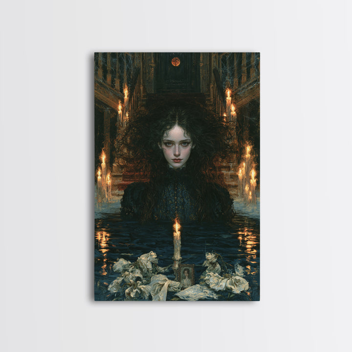The Lake Phantom, Antique Gothic Portrait, Vertical Wall Art, Framed Canvas Print, Gothic Wall Decor, Halloween Portrait Art
