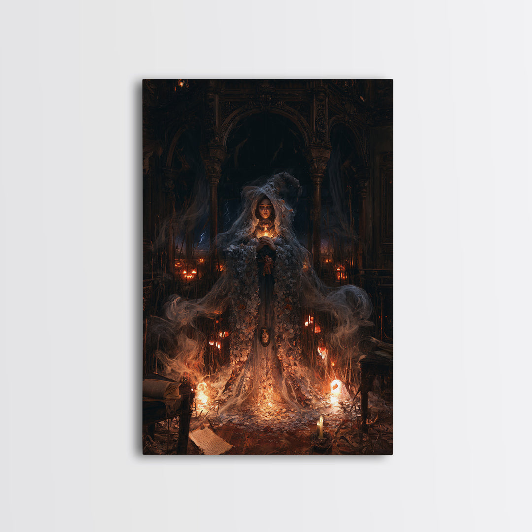 The Salt-Marsh Witch, Victorian Horror Portrait, Vertical Wall Art, Framed Canvas Print, Gothic Wall Decor, Halloween Portrait Art