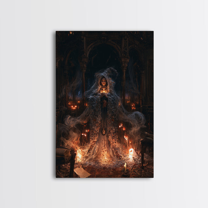The Salt-Marsh Witch, Victorian Horror Portrait, Vertical Wall Art, Framed Canvas Print, Gothic Wall Decor, Halloween Portrait Art