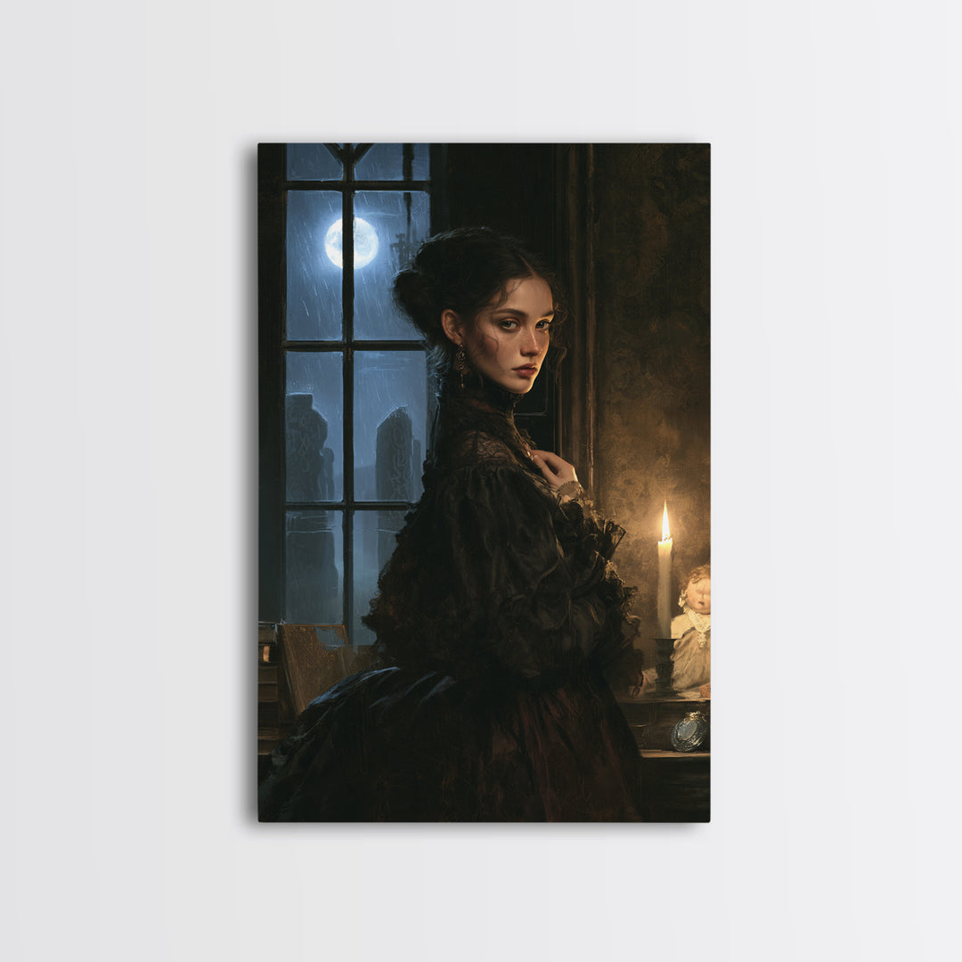 The Stone-Circle Spirit, Antique Gothic Portrait, Vertical Wall Art, Framed Canvas Print, Gothic Wall Decor, Halloween Portrait Art