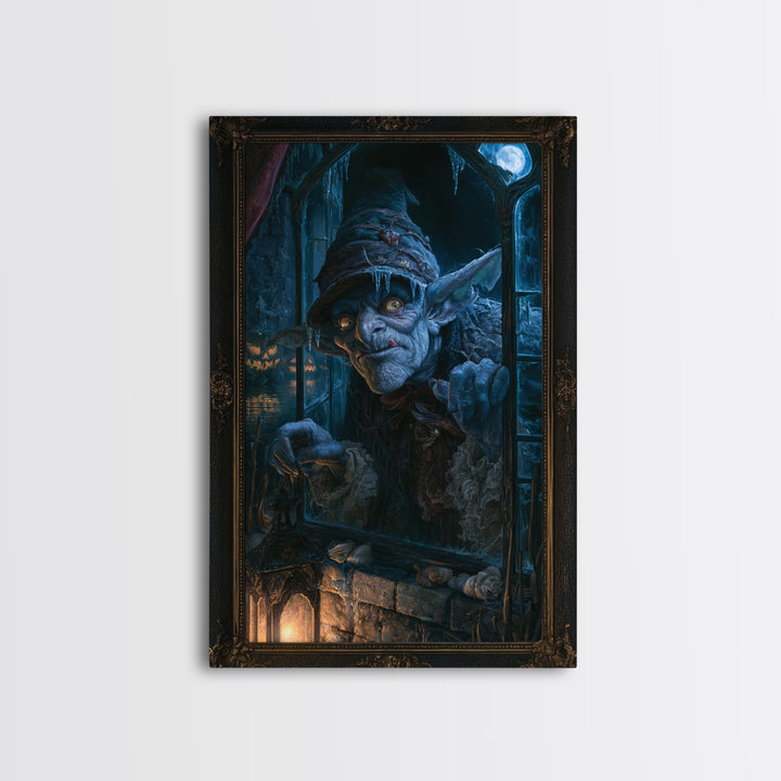 The Frost Goblin, Macabre Victorian Decor, Vertical Wall Art, Framed Canvas Print, Gothic Wall Decor, Halloween Portrait Art