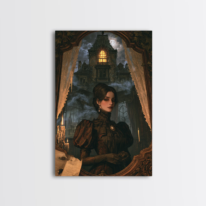 The Haunted Manor, Victorian Gothic Art, Vertical Wall Art, Canvas Print, Gothic Wall Decor, Halloween Portrait Art, Seasonal Home Decor