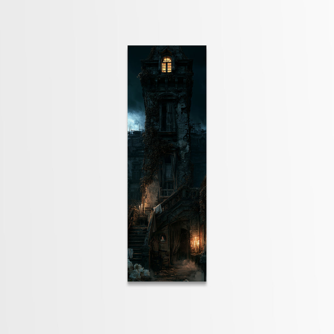 The Haunted Manor, Macabre Victorian Decor, Tall Narrow Wall Art, Canvas Print, Gothic Wall Decor, Halloween Portrait Art