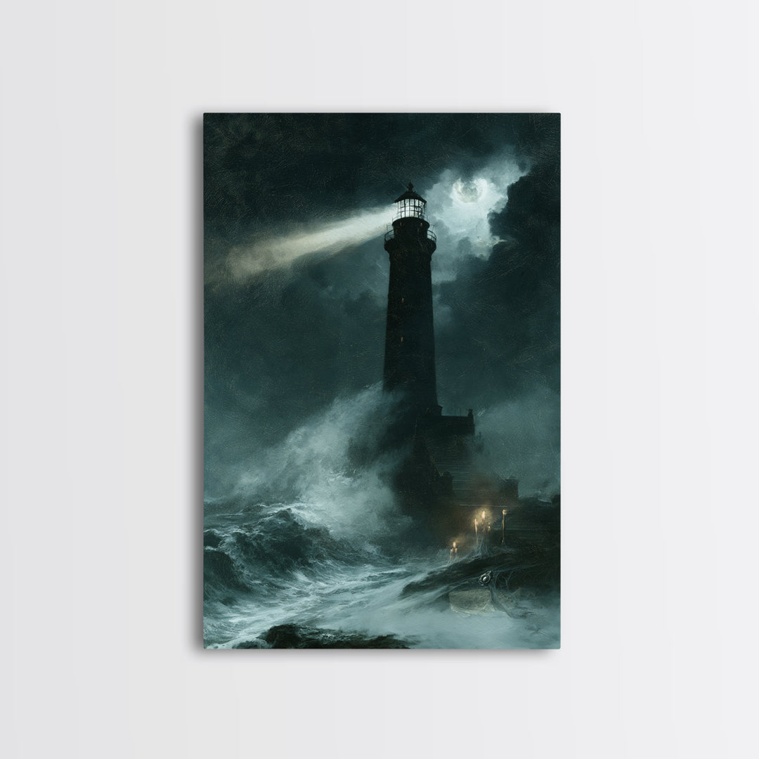The Cursed Lighthouse, Macabre Victorian Decor, Vertical Wall Art, Framed Canvas Print, Gothic Wall Decor, Halloween Portrait Art