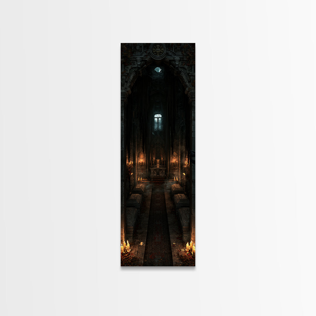 The Forgotten Crypt, Antique Gothic Portrait, Tall Narrow Wall Art, Framed Canvas Print, Gothic Wall Decor, Halloween Portrait Art