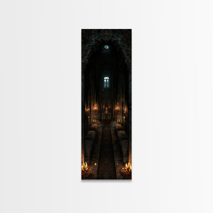 The Forgotten Crypt, Antique Gothic Portrait, Tall Narrow Wall Art, Framed Canvas Print, Gothic Wall Decor, Halloween Portrait Art