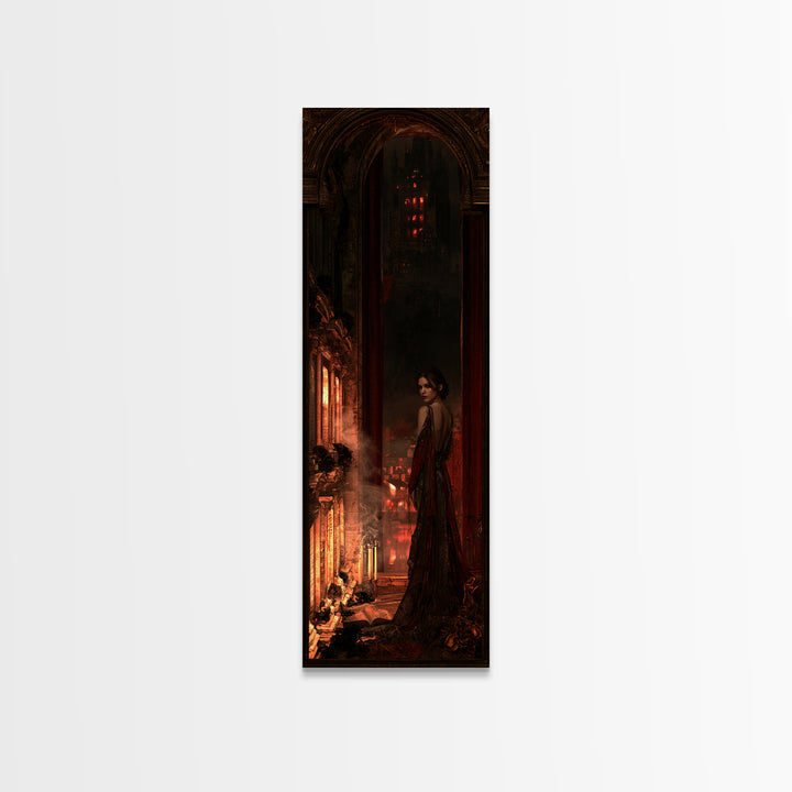 The Vampire Castle, Macabre Victorian Decor, Tall Narrow Wall Art, Canvas Print, Gothic Wall Decor, Halloween Portrait Art