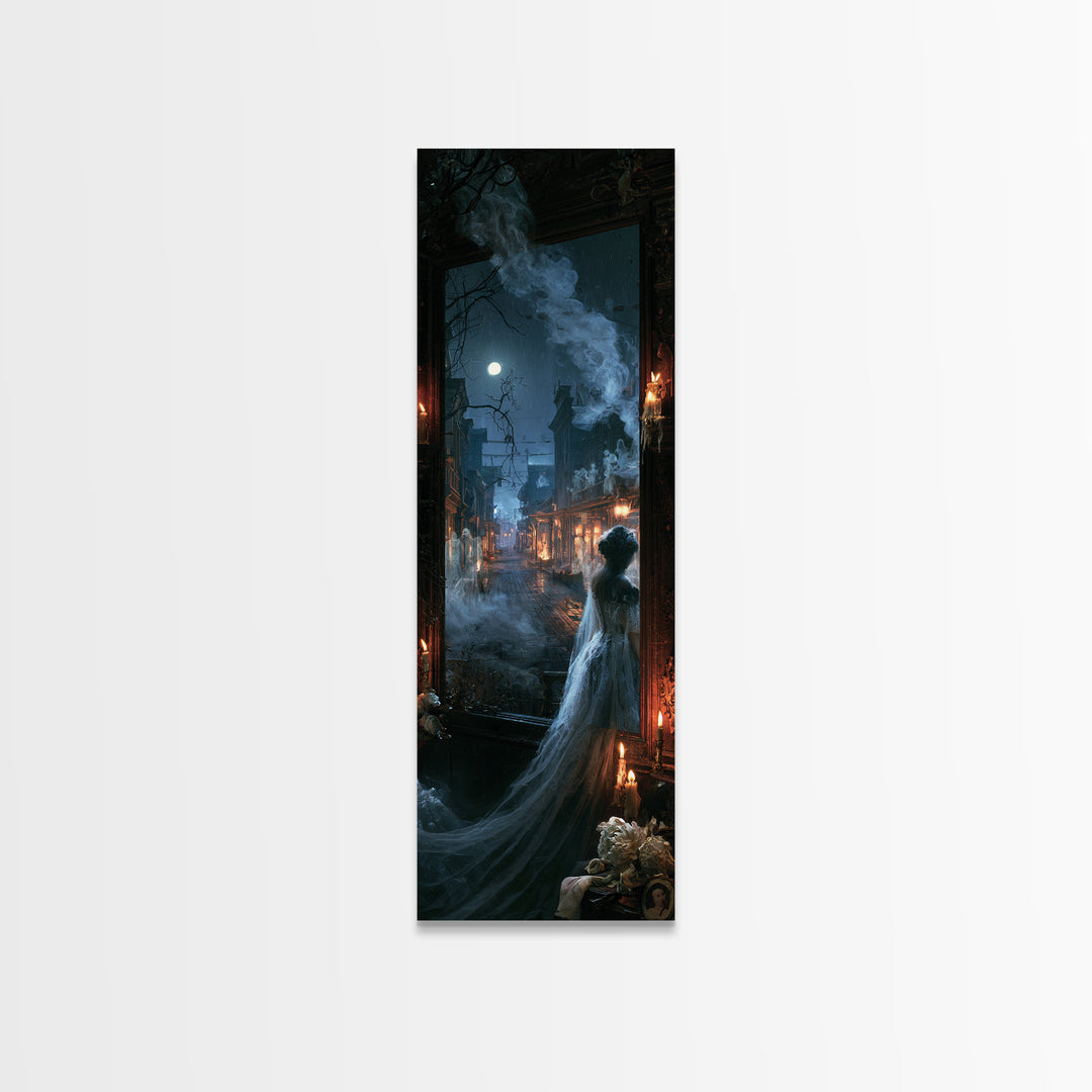 The Ghost Town Main Street, Macabre Victorian Decor, Tall Narrow Wall Art, Canvas Print, Gothic Wall Decor, Halloween Portrait Art