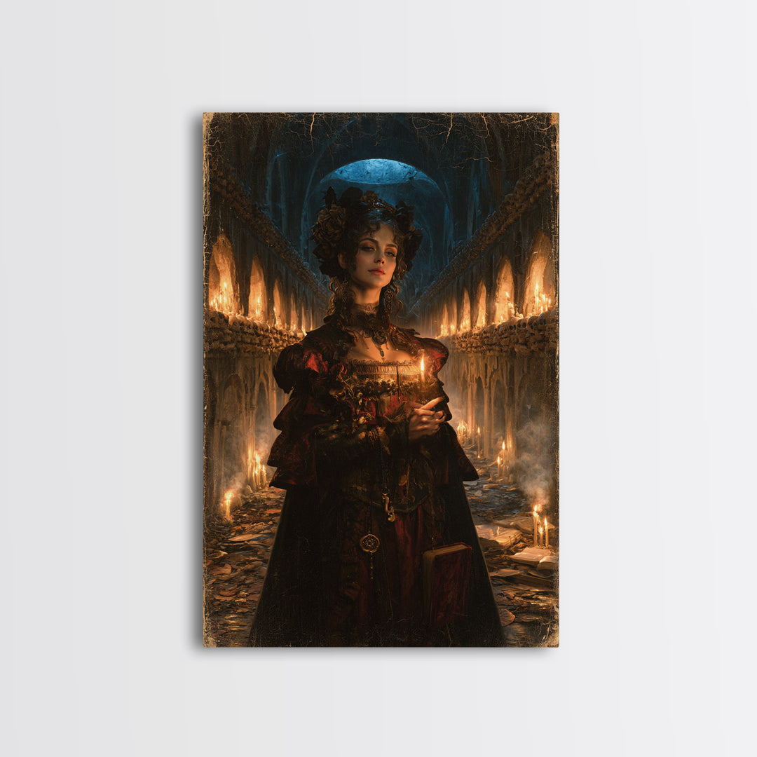 The Endless Catacombs, Victorian Gothic Art, Vertical Wall Art, Canvas Print, Gothic Wall Decor, Halloween Portrait Art, Dark Fantasy Art