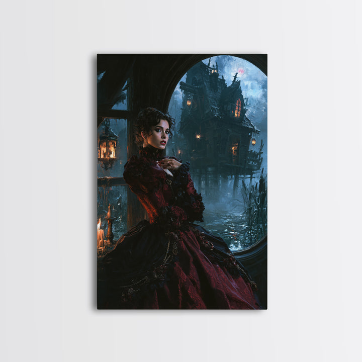 The Foggy Swamp Shack, Victorian Gothic Art, Vertical Wall Art, Canvas Print, Gothic Wall Decor, Halloween Portrait Art