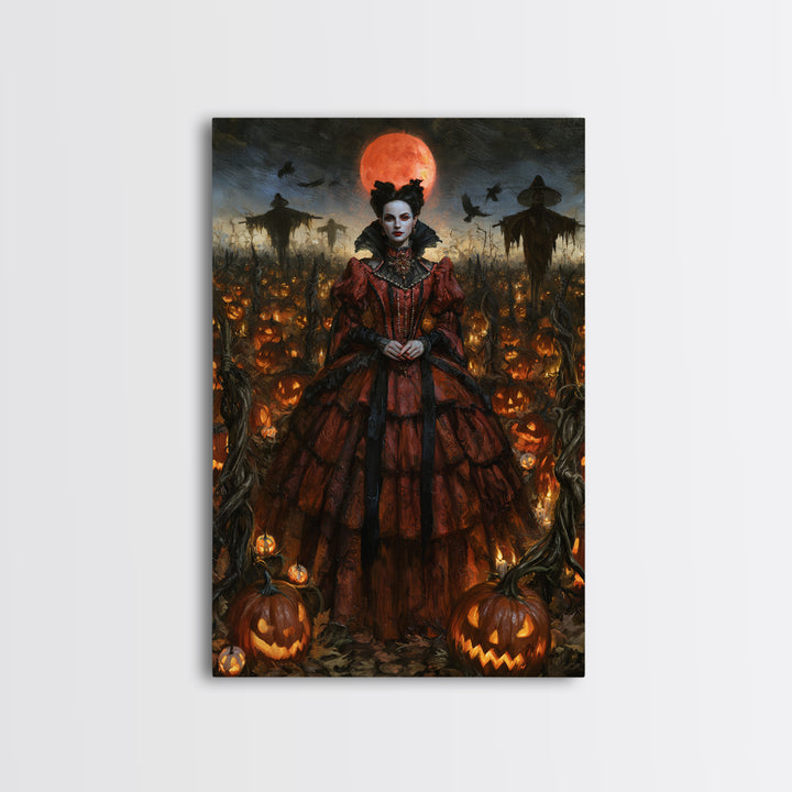 The Pumpkin Patch Maze, Victorian Gothic Art, Vertical Wall Art, Canvas Print, Gothic Wall Decor, Halloween Portrait Art, Dark Fantasy Art