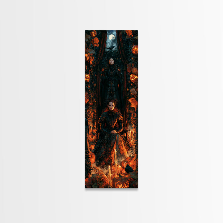 The Pumpkin Patch Maze, Victorian Gothic Art, Tall Narrow Wall Art, Canvas Print, Gothic Wall Decor, Halloween Portrait Art, Halloween Decor