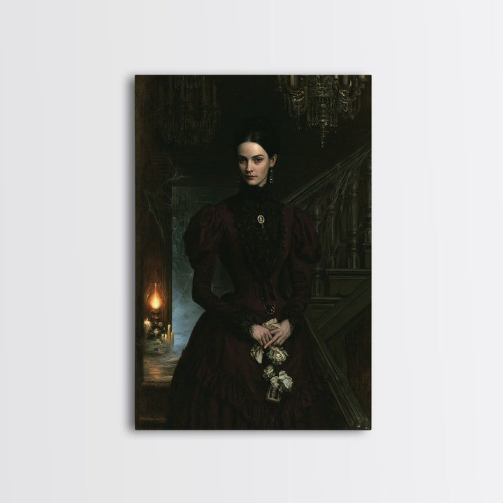 The Haunted Hotel, Antique Gothic Portrait, Vertical Wall Art, Framed Canvas Print, Gothic Wall Decor, Halloween Portrait Art