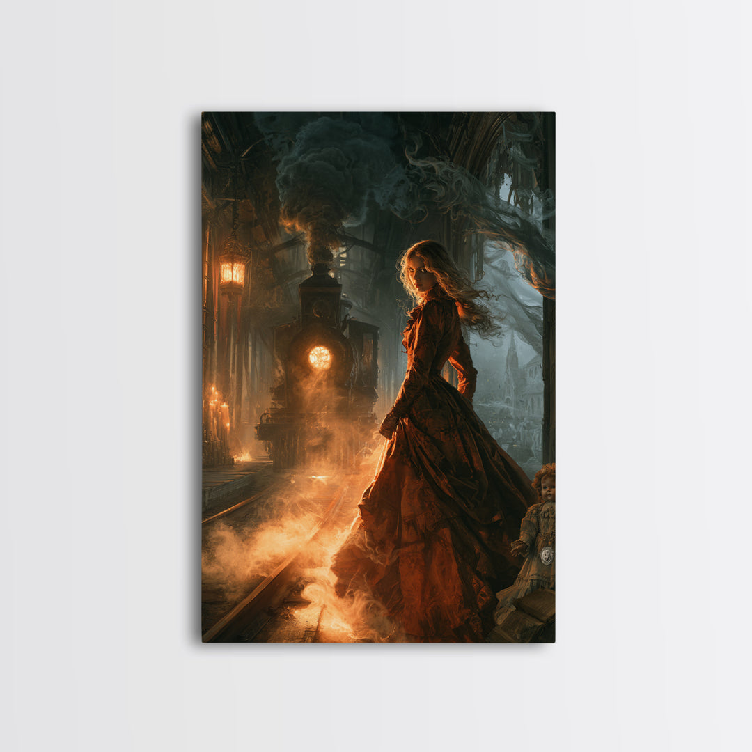 The Abandoned Train Station, Macabre Victorian Decor, Vertical Wall Art, Canvas Print, Gothic Wall Decor, Halloween Portrait Art