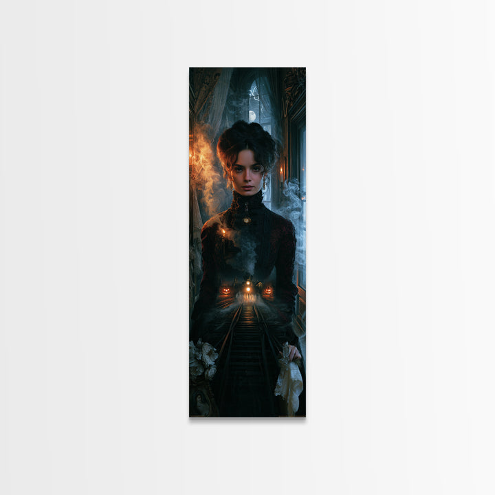 The Abandoned Train Station, Victorian Gothic Art, Tall Narrow Wall Art, Framed Canvas Print, Gothic Wall Decor, Halloween Portrait Art