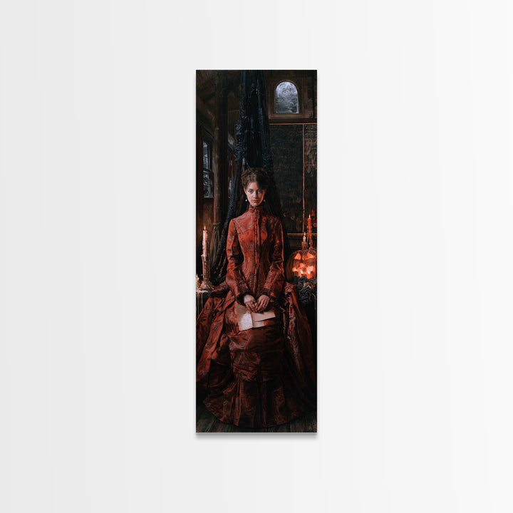 The Silent Schoolhouse, Victorian Gothic Art, Tall Narrow Wall Art, Framed Canvas Print, Gothic Wall Decor, Halloween Portrait Art