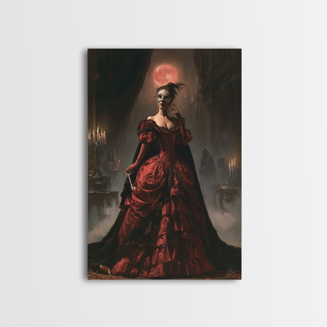The Midnight Masquerade, Antique Gothic Portrait, Vertical Wall Art, Canvas Print, Gothic Wall Decor, Halloween Portrait Art