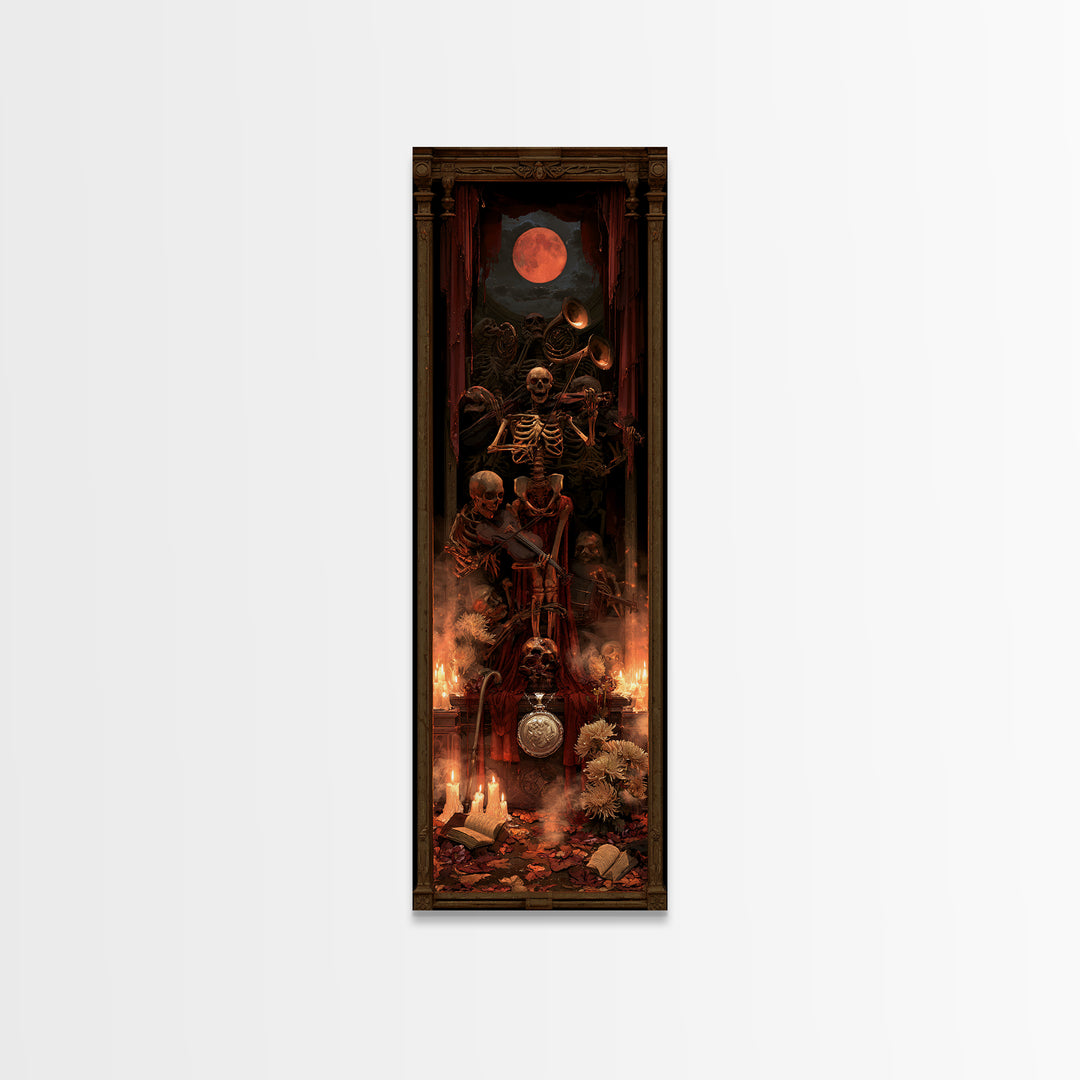 The Skeleton Orchestra, Dark Academia Wall Art, Tall Narrow Wall Art, Canvas Print, Gothic Wall Decor, Halloween Portrait Art