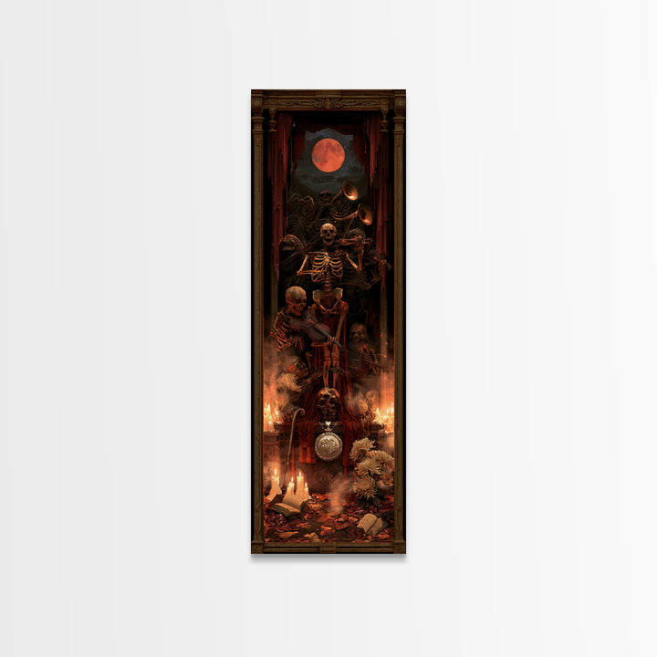 The Skeleton Orchestra, Dark Academia Wall Art, Tall Narrow Wall Art, Canvas Print, Gothic Wall Decor, Halloween Portrait Art
