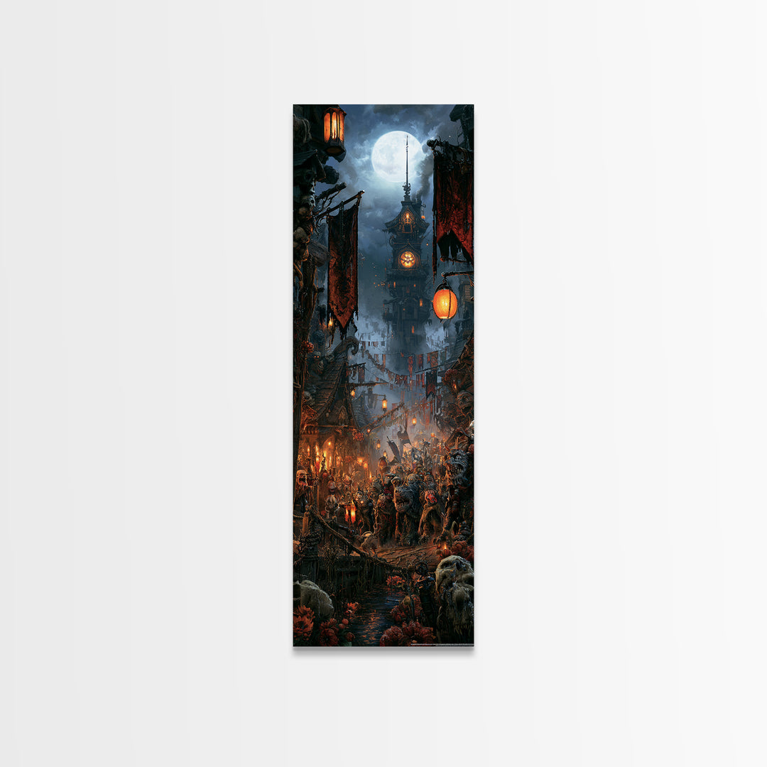 The Monster Parade, Dark Academia Wall Art, Tall Narrow Wall Art, Canvas Print, Gothic Wall Decor, Halloween Portrait Art, Gothic Home Decor
