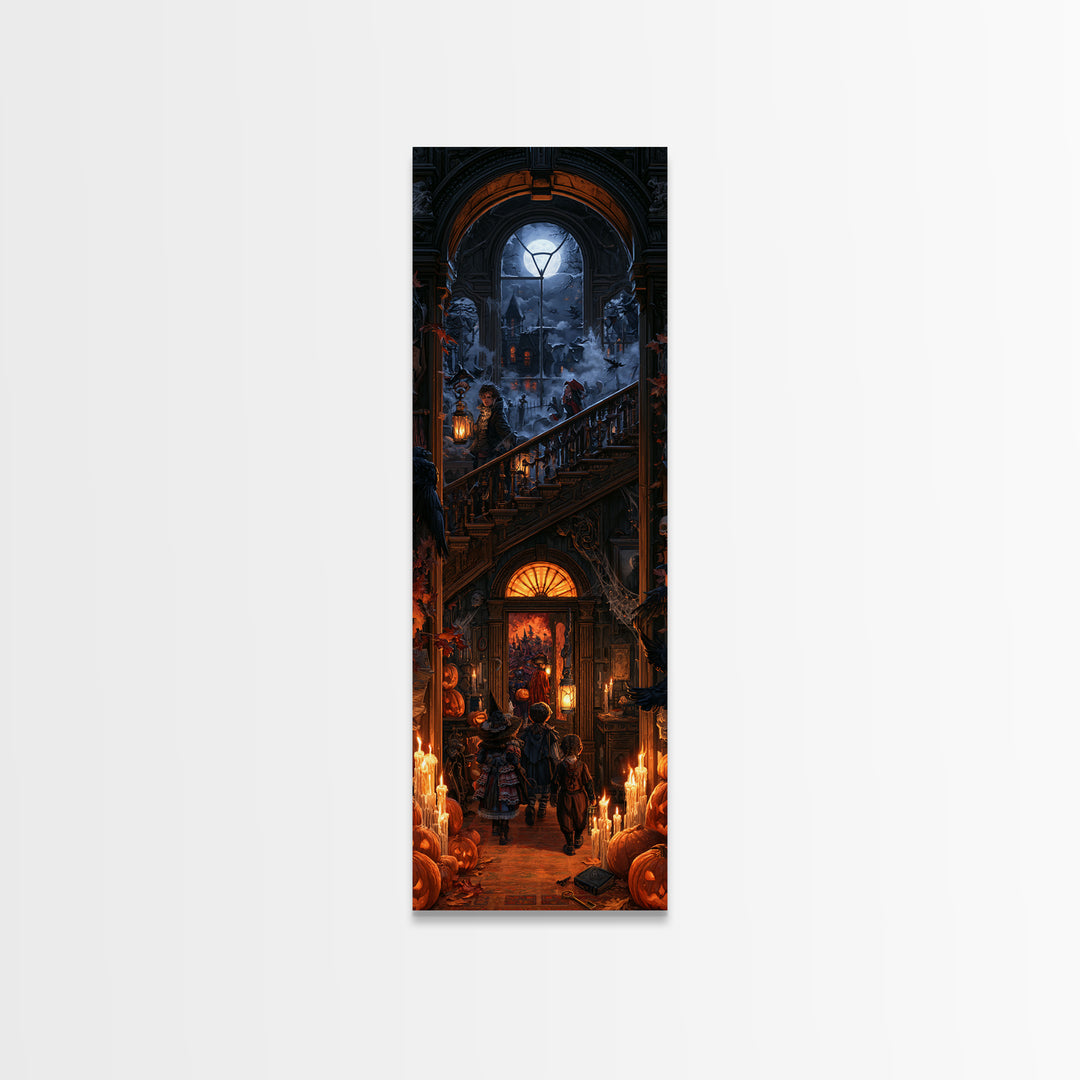The Trick-Or-Treat Procession, Macabre Victorian Decor, Tall Narrow Wall Art, Canvas Print, Gothic Wall Decor, Halloween Portrait Art